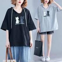 XINLI 여성 반팔 후드티 루즈핏 프린팅 데일리 캐주얼 라운드넥티셔츠