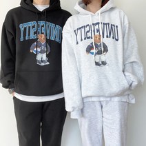 [당일발송]애드매이브 남녀공용 기모 오버핏 곰돌이 후드티 커플 프린팅 후드티셔츠(3color)