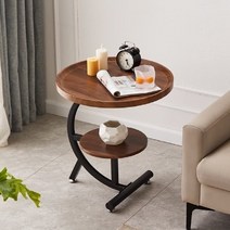 해외 원목 원형 탁자 테이블 2단 다용도 테이블 선반 탁자, D