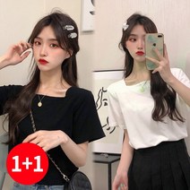 주디앤 여성 할로아 여름 스퀘어넥 반팔 티셔츠 1+1 리빙공감