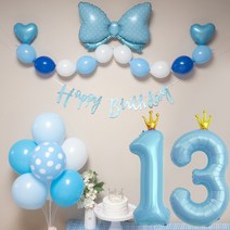 연지마켓 생일풍선 생일파티용품 리본풍선 숫자세트, 블루리본 블루세트 13