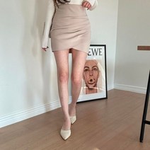 브이와이 여자 잔주름 딱붙는 짧은기장 슬림핏 치마