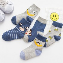 유아 아동 양말 4계절양말 몽키바나나 중목양말 5족 세트 크리스마스선물 아동 양말 집 답례품 어린이