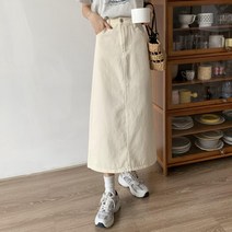 봄 스커트 웨야청-코디하기 스타일 하이웨이스트 H라인의 딱 달라붙는 트임 데님 치마 단색 롱 다리 ins 가을