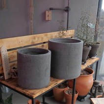 엔틱 카페 원통 진회색 시멘트화분 세트 가로수 셀프
