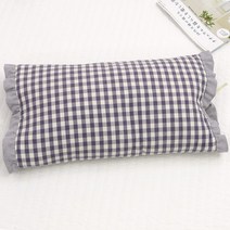 쿠션쿠니 깅엄 체크 누빔 이중 끈 메밀베개, 퍼플