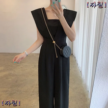 글순조롭다 여성 점프수트 빈티지 슬리브리스 와이드 점프슈트