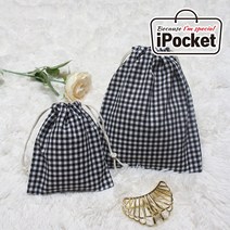 IPOCKET 아이포켓 프리미엄 체크 코튼 스트링 조리개 파우치