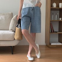 디어썸띵 탄탄 와이드 컷팅 데님 5부 청반바지