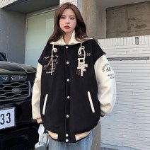 MOSAIRATION야구복 코트 여성 봄 면 덧댐 학생 루즈핏 후드 점퍼 야구점퍼