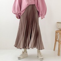 아모르데이 펄플리츠스커트 허리밴딩 A라인 롱기장 플리츠 스커트