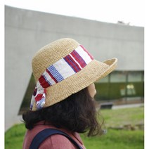 [앞머리] 감성 배색띠 언발 헬렌 라피아 밀짚모자 n611