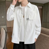 오토바이방한복 우주복 신제품 한국 캐주얼 패션 트렌드 블라우스 남성용 심플한 루즈한 올 매치 셔츠 긴 소매 상의 스트리트웨어 남성 의류 가을 겨울, [02] M, [09] B31 Grey