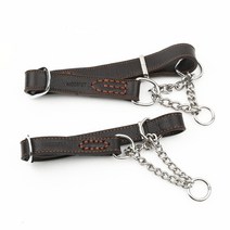 모즈펫 천연가죽 초크체인 목줄, 초크체인-다크브라운