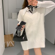 꽈배기스웨터 겨울 가을 화이트 브이넥 여성 핏아우터 하프기장 민소매 나시 겹겹이 입기 니트조끼 코트 핫한 3956318442