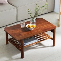 우디홈 원목 접이식 좌식 테이블 거실 소파, 아크 선반형 월넛