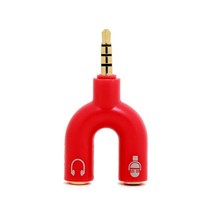 CHAIX U 타입 어댑터 듀얼 3.5 MM 헤드폰 플러그 오디오 케이블 분배기 마이크 2 인 1 스위블 커넥터 스마트폰 MP3 MP4 플레이어용, 빨간