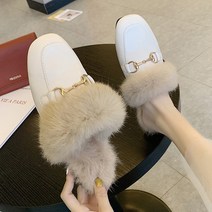 슈썸 골드 체인 털 블로퍼 슬리퍼