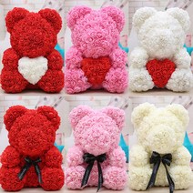 장미 곰돌이 40cm 이벤트꽃 프로포즈 로즈베어 장미꽃 인형 프로포즈 발렌타인데이 화이트데이 특별한날 결혼 입학식 졸업식 기념일 크리스마스 선물 곰인형꽃다발_쯔야코드, 소형하트:화이트+레드[OPP포장]