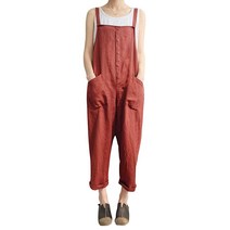 Gihuo 여성용 배기 루즈핏 면 안감 비브 오버롤 점프수트 블루. Small, X-Large, Brickred
