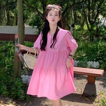 카라 미니 베이비돌 면 바스락 원피스 냉장고 66 주수 여름 빅사이즈 핑크 아방한 SY
