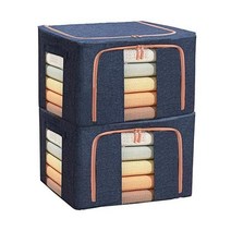 100L Large Capacity Clothes Storage Organizer - Stackable Storage Bags with Foldable Metal Frame Zi, Navy, 100L x 2 Pack