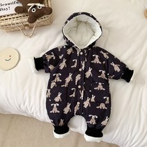 동물인형패턴 패딩후드우주복