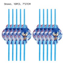New Cartoon Sonic Party Supplies Boys Birthday Disposable Tableware Set Paper Plate Cup Napkins Baby, 19 10pcs straw