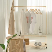 원목 인테리어 이동식 바퀴달린 옷걸이 나무 행거, 100cm(대)