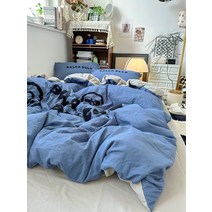 데님블루 양면 여름 침대 베개 커버 세트 사계절 가벼운 인테리어이불 슈퍼싱글 더블 퀸