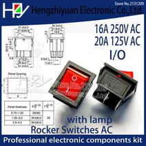 Hzy 2 개/몫 레드 버튼 로커 스위치 4 플매트 카펫 러그 30x25x27mm 16A 250v/ 20A 125V AC 전기 장비