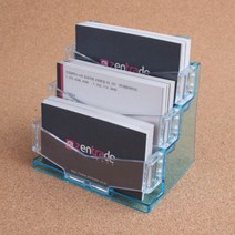 3단 투명 칼라 디자인 명함 거치대 메모 꽂이 탁상 홍보대 스탠드 케이스 광고 행사 영업 쇼케이스 네임카드 배포 은행 사무실 오피스 책상 연락처 수납 트레이 매장 카운터 쿠폰 정리, 색상, 파랑