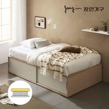 [장인가구] 벤스 슬라이딩 높은 빅수납침대 기본형+포켓20T매트SS, 색상:화이트오크