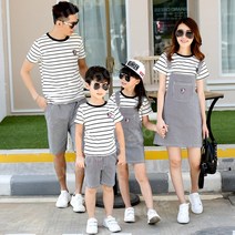 가족의상 여름 스프라이프 멜빵 원피스 엄마 아빠 딸 아들 커플룩 패밀리룩