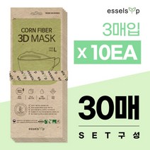 [에셀숲] (30매 세트구성) 국산 성인용 일회용 숨쉬기편한 귀안아픈 옥수수성분 친환경 에셀콘 생분해 3D 마스크(3매)x10EA