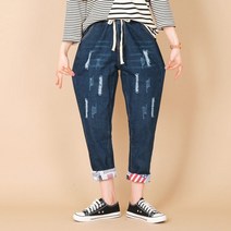 퍼스트클로 올나이트 데미지 플러스 배기 밴딩 하렘데님팬츠_HDP02