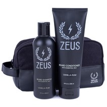 ZEUS 수염 워시 컨디셔너 세트 남성용 녹차 포함 부드러움 수분 공급 및 보습 미국 제조 샌들우드 USA, Vanilla Rum with Dopp Bag