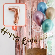 파티스토어 생일파티 4종세트 _ 홈파티세트 파티용품세트, 생일파티 4종세트(메탈크롬)_숫자풍선(로즈골드)_7