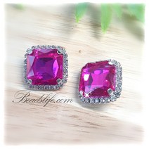 비즈라이프 23mm 정사각 보석단추, 1개, 핫핑크