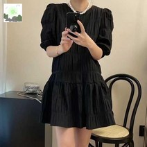 프렌치 바캉스원피스 반팔 버블 여성용 플리츠 제주도룩 여름 니치 원피스