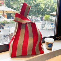롱이가게 투톤 데일리 가벼운 줄무늬 스트라이프 미니 토트백 니트백 손목가방