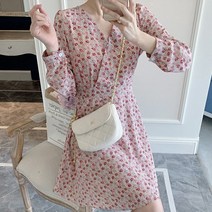 트루픽 미디 로맨틱 플라워 랩 브이 원피스 봄 가을 원피스 샤랄라 A라인