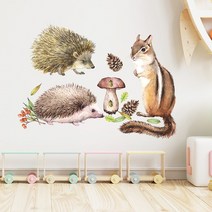 아기방꾸미기 포인트벽지 셀프인테리어귀여운 다람쥐와 고슴도치 소나무 콘 버섯 벽 스티커 방 자체 접착, 01 A and B