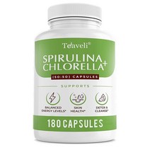 해외 Teaveli Spirulina 스피루리나 클로렐라 엽록소 180, 1개