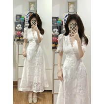 프렌치 빅사이즈 화이트 셀프웨딩 피로연 2부 스냅촬영 돌잔치 브라이덜샤워 드레스 원피스