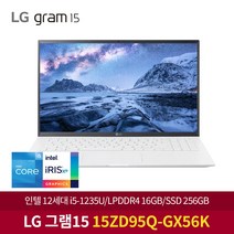 LG 그램 15ZD95Q-GX56K 12세대i5/램16GB/SSD256GB 휴대용 사무용 남녀노소 노트북, Free DOS, 16GB, 256GB, 인텔 i5, 스노우 화이트