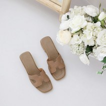 (수제공정) 천연 소가죽 력셔리 여성 슬리퍼 3.5cm