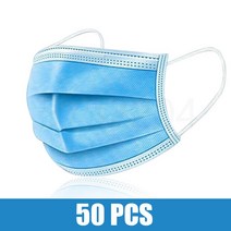 10/50/100/200PCS 일회용 마스크 Earloop 핑크 Bule 블랙 화이트 입 3 레이어 Meltblown 부직포 통기성 얼굴, 02 50PCS-Blue