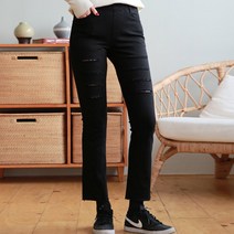 뉴클로 여성용 더치 패치 포인트 부츠컷 스타일 블랙 팬츠 NQL-4B