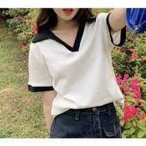 유니하우스 여성 브이넥 반팔 티셔츠